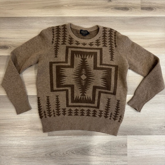 Pendleton Sweaters - Pendleton Harding Southwestern Geometric Tan Brown Wool Sweater Women’s Medium